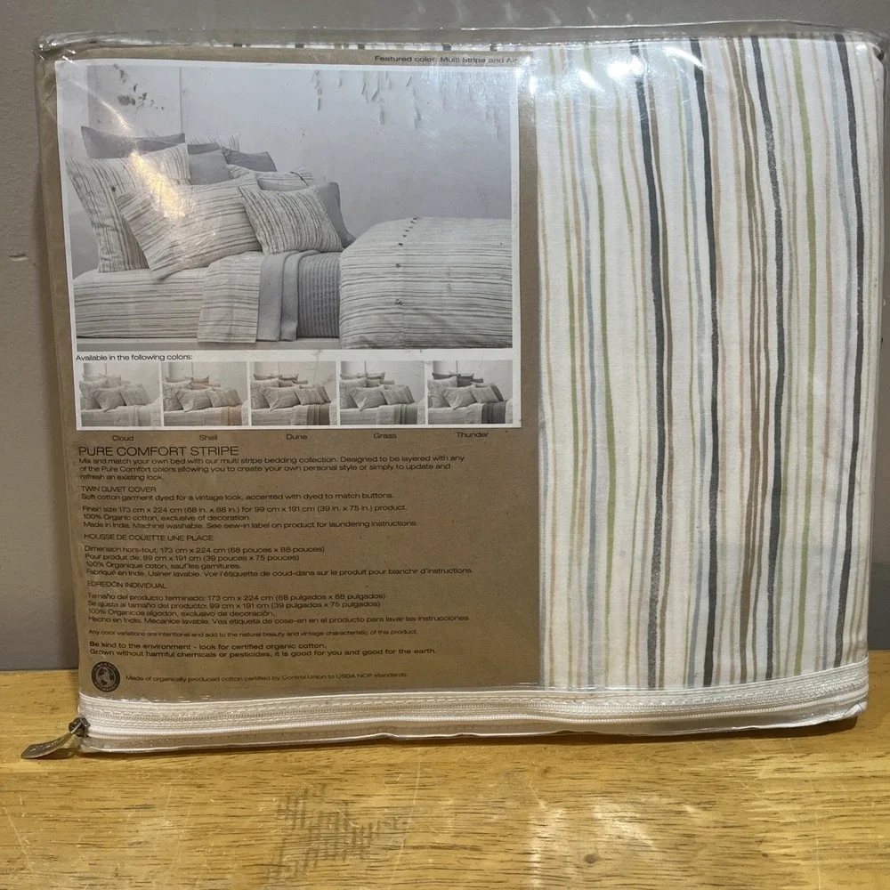 DKNY Duvet Cover Twin Striped 100% Organic Cotton Pure‎ Comfort Stripe Shell
